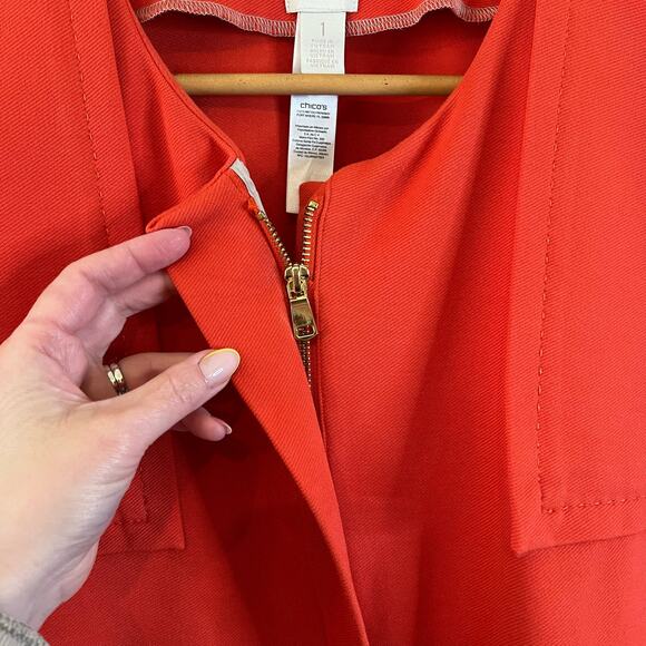 CHICO'S Twill‎ Ponte Jacket Full Zip Mid-Sleeve Stretch Orange Sz 1 Medium 8/10 - Picture 4 of 8